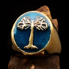 TREE OF LIFE RING, MENS COSTUME RING, TREE OF LIFE SYMBOL RING, BLUE SIZE 10