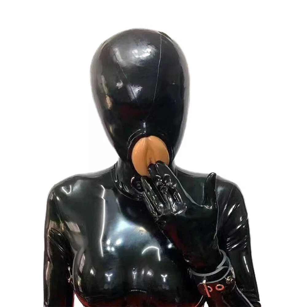 Adult Latex Hood Mask with Vaginal Cosplay Fetish Party Costume Props 0.4mm