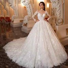 Boho White Lace Wedding Dresses V-Neck Long Sleeve Tulle Applique Bridal Gowns 
