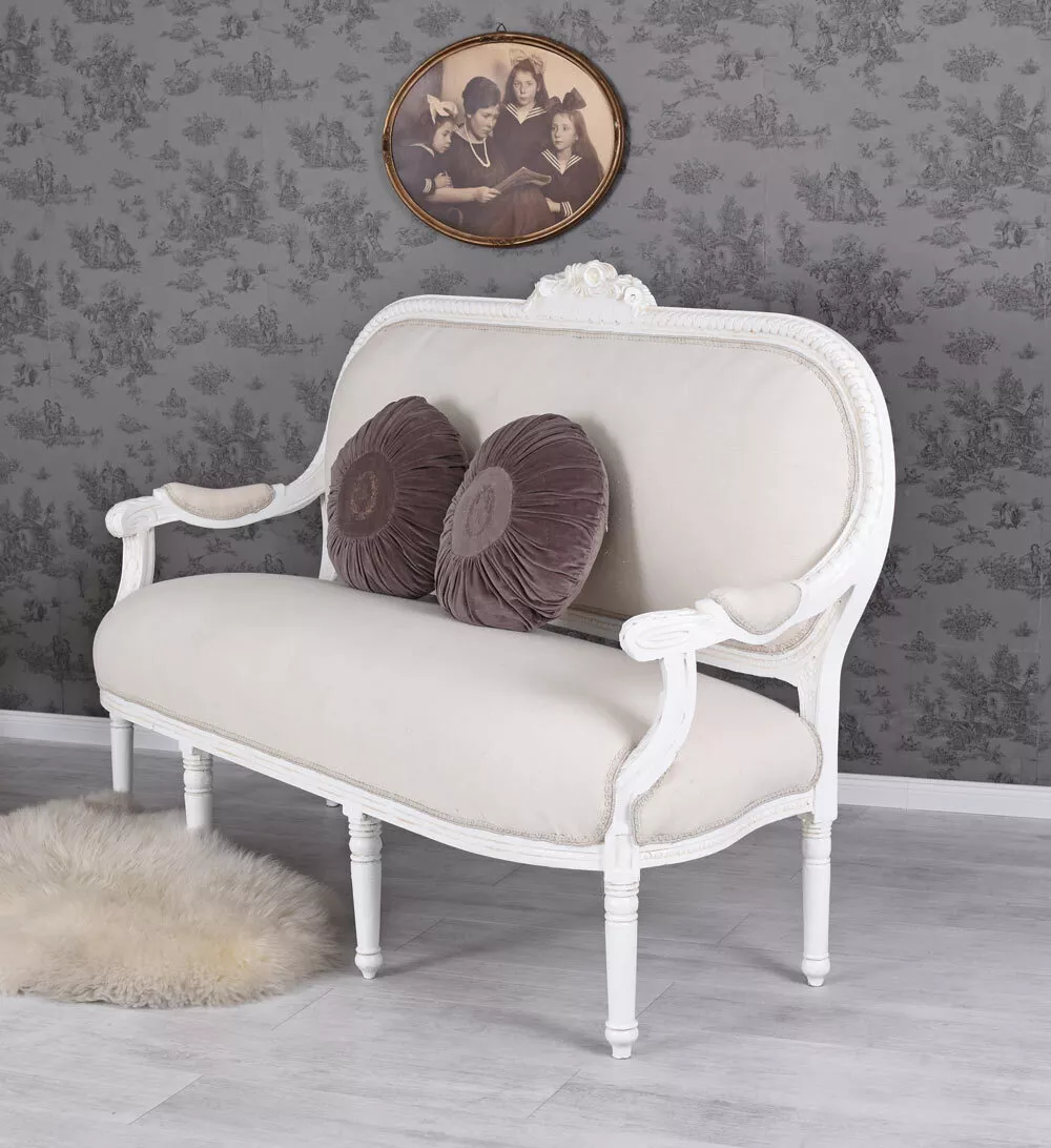 Sofa Baroque Bench White Couch Antique Vintage Upholstered Lounger Salon