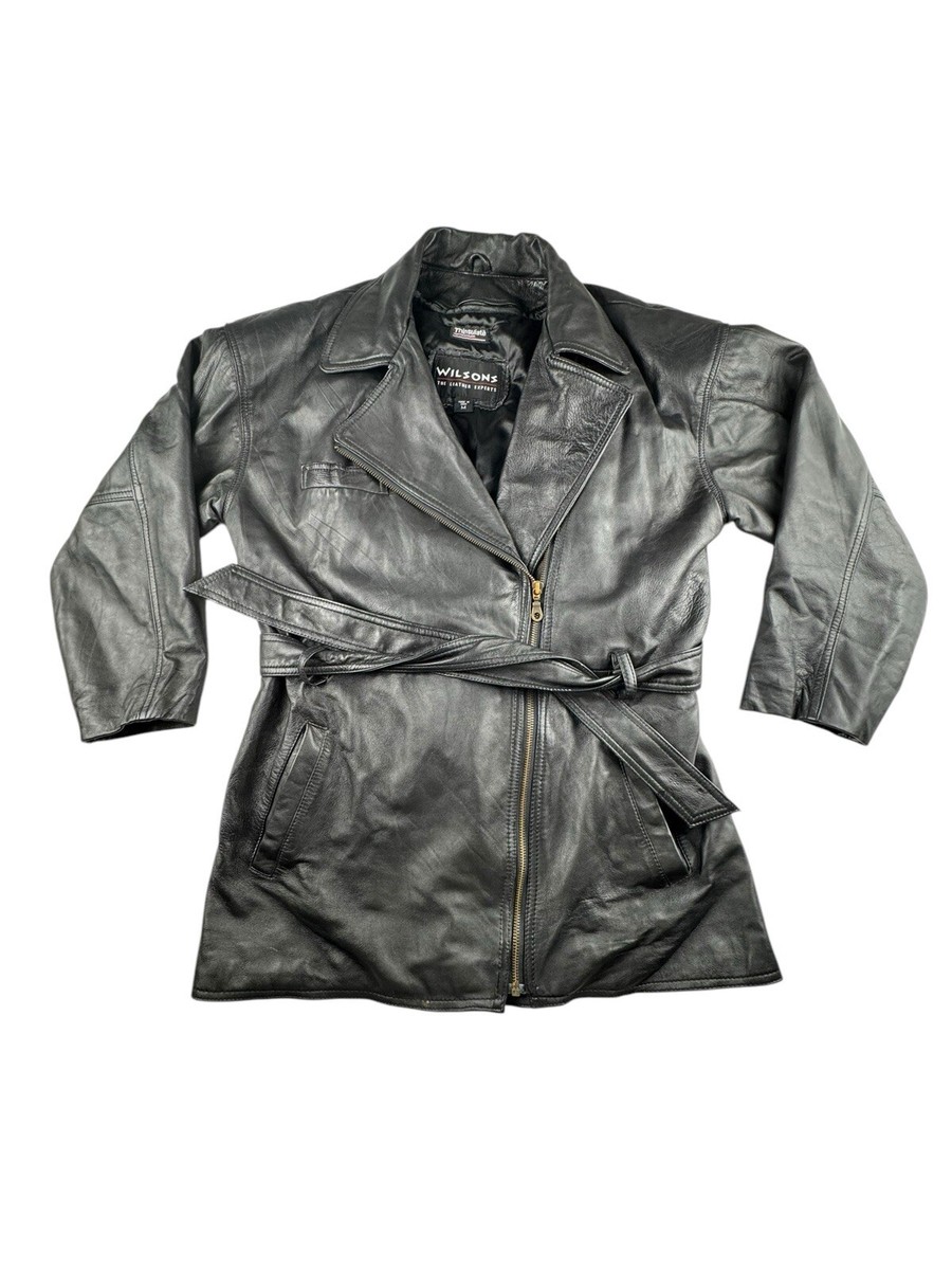 Wilsons Jacket Black Leather Zipper Pockets Belt Pockets
