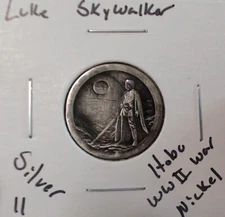 HOBO Luke Skywalker Death Star Made From A REAL WWII Silver War Nickel SIGNED