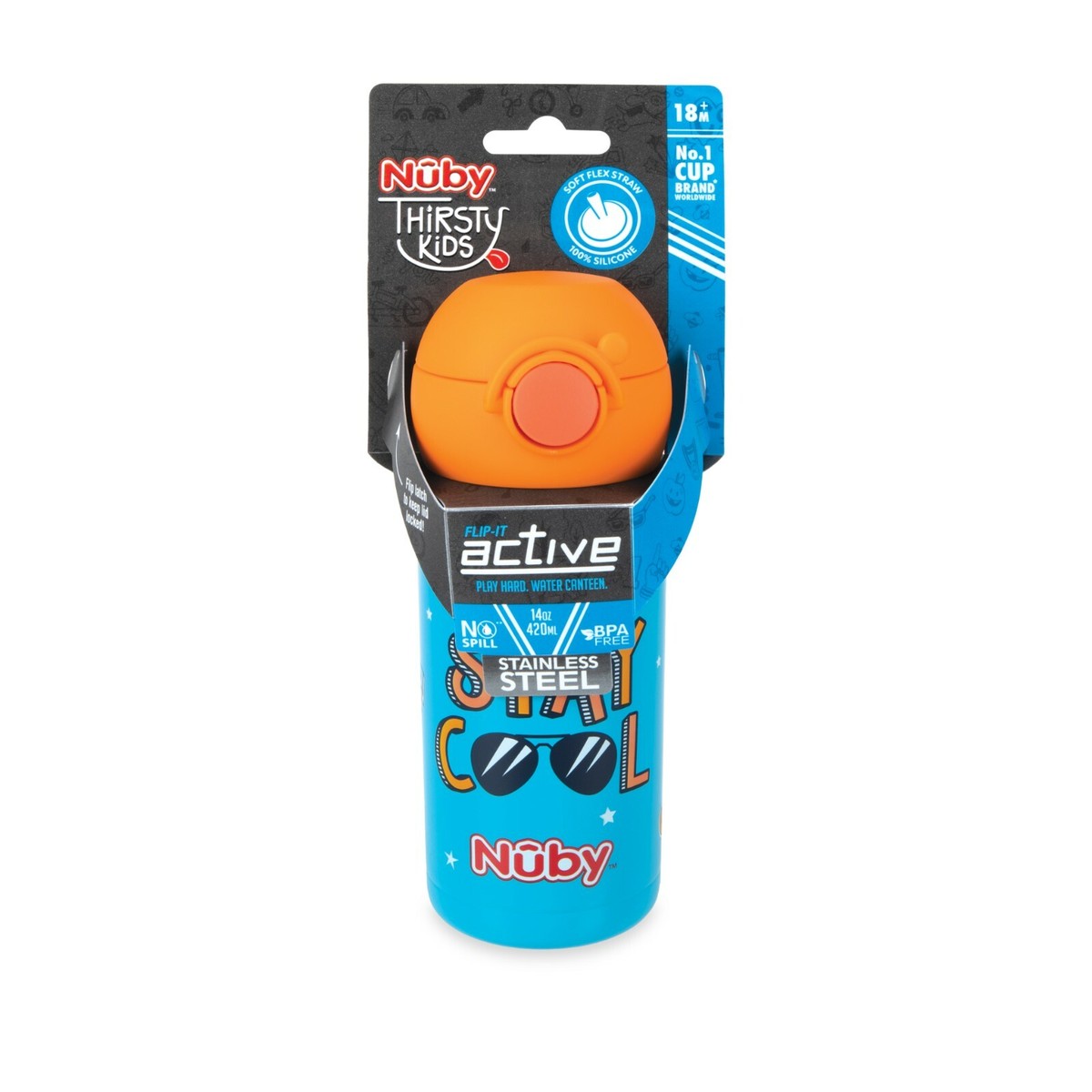 Thirsty Kids Flip-it ACTIVE Stainless Steel Canteen No-Spill