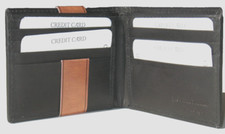 CL2602BL cow hide leather bifold wallet, 8 card slots, 2 money slots, black