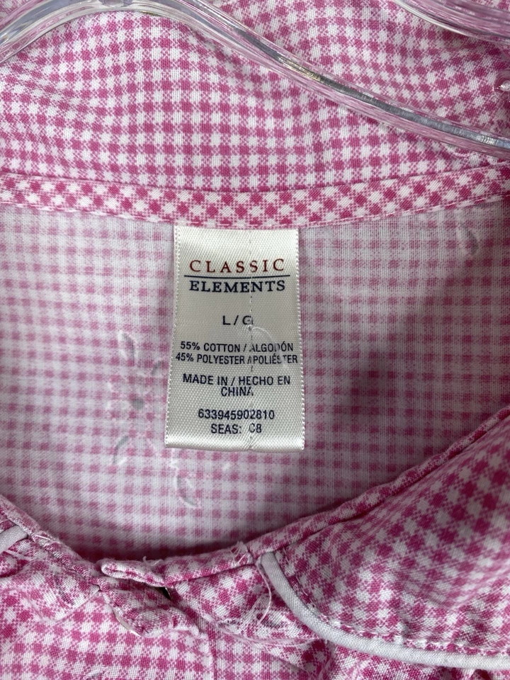 CLASSIC ELEMENTS Nightgown Womens L Pink Checkered Floral Pearl Snap Vintage - Image 4 of 4