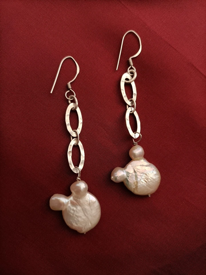 Orechini artigianali perle Barocche con argento Sterling - Immagine 3 di 4