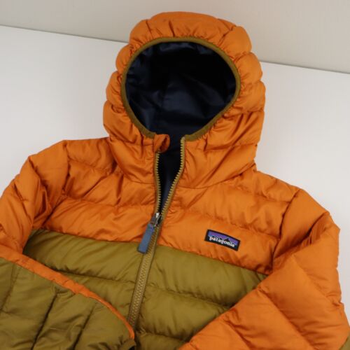 Patagonia Down Insulated Quilted Hoody Jacket Boys Kids XL 14 Youth Striped Blue - Picture 6 of 18