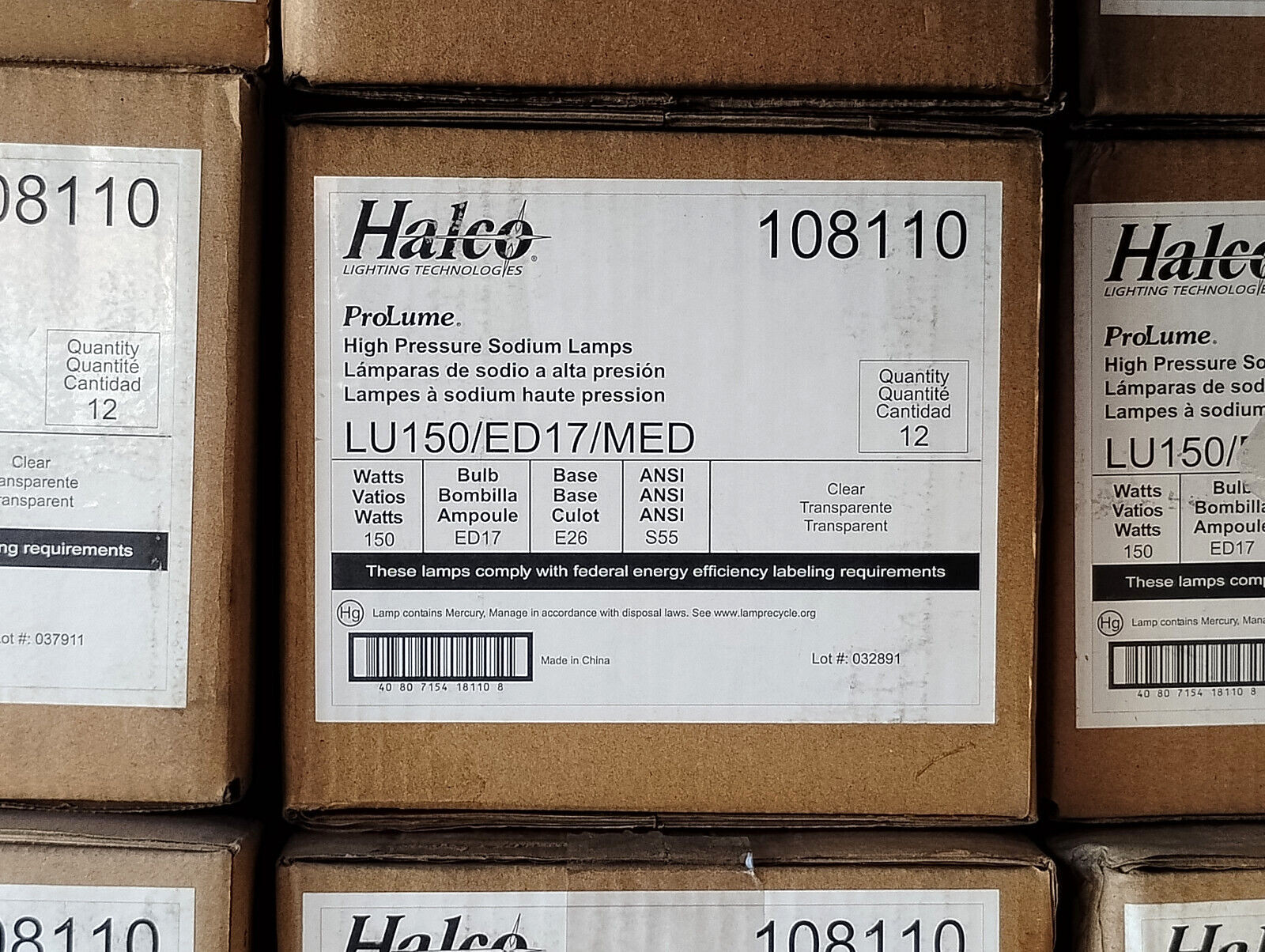 Halco Prolume 108110 LU150/ED17/MED 150W Sodium Lamps Case of (12)