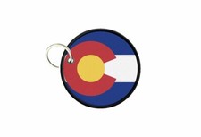USA American Flag Keychain Colorado Round Badge
