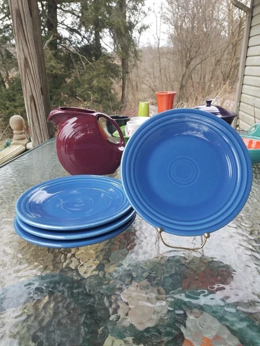 4 Luncheon PLATES set lot lapis blue HOMER LAUGHLIN FIESTA WARE 9" NEW