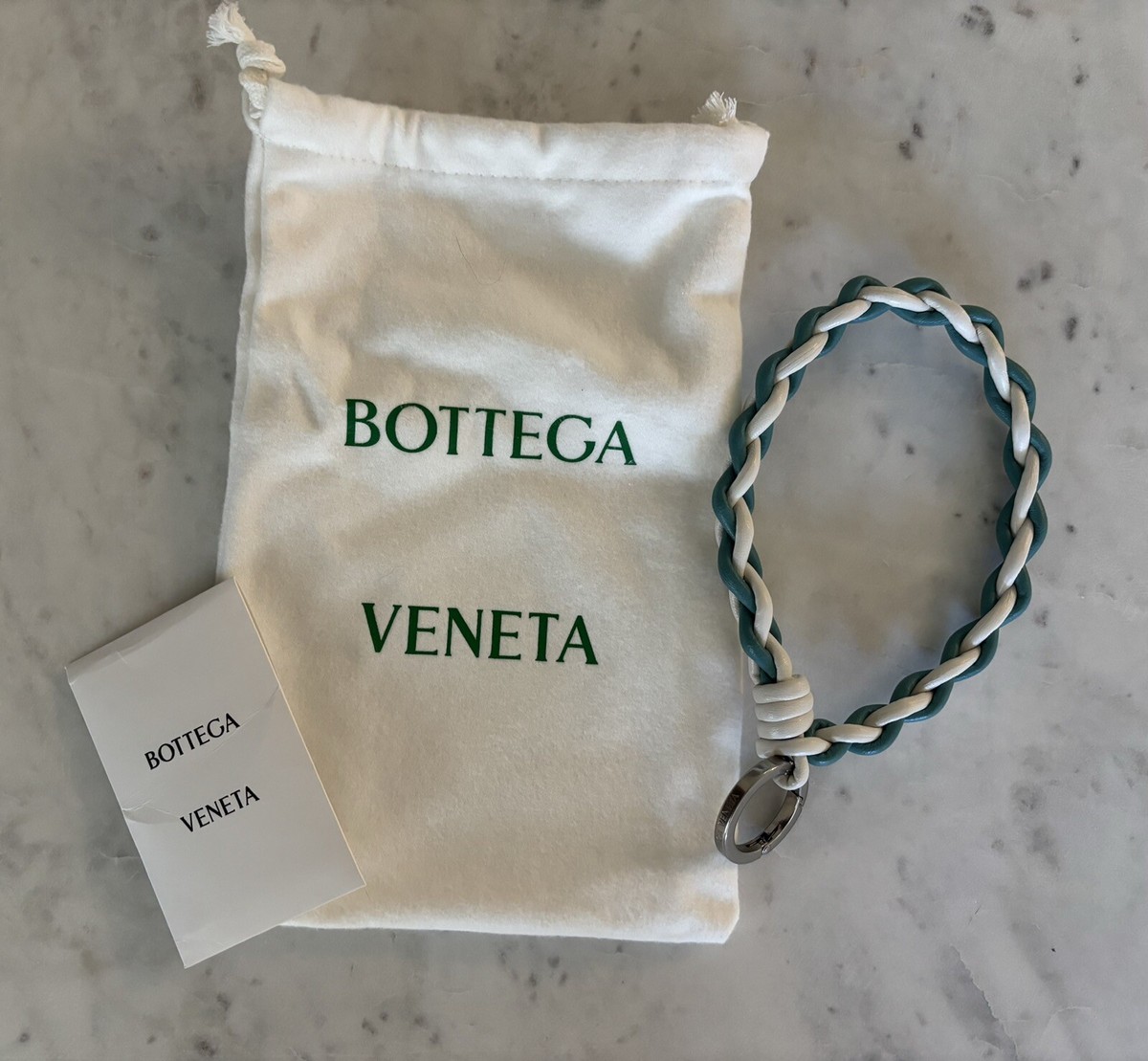 100% Authentic BOTTEGA VENETA Wristlet Keychain Blue And White