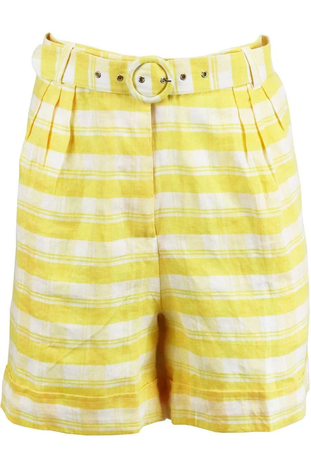 FAITHFULL THE BRAND LES DEUX BELTED CHECKED LINEN SHORTS UK 16