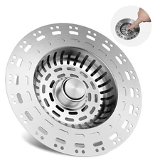 3 in 1 Kitchen Sink Drain Strainer Stopper Combo Pop Up Basket Stainless Steel