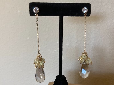 Trifari Rhinestone & Bead Accented Crystal Dangle Earrings-Pierced NWT
