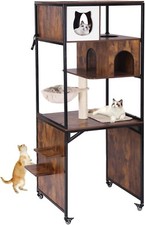 Aivituvin Cat Tree Tower for Indoor Wooden Cat Condo Furniture with Litter Box