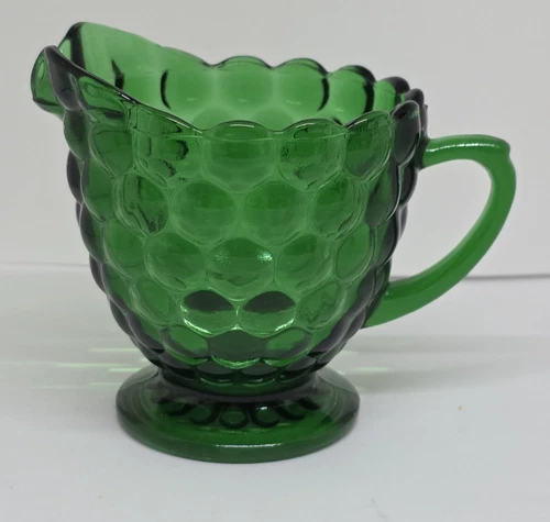 Vintage 1940-50's Anchor Hocking Green Bubble "Boopie" Glass Creamer