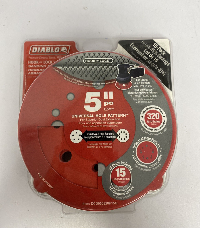Diablo 5 in.  Ceramic Lock Sanding Disc 320 Grit 15 Pack