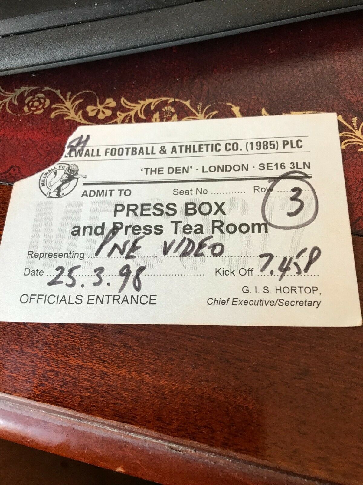 Millwall v Preston North End..Press Box Den..25th 2021セール March Ticket 人気の雑貨がズラリ 1998..97 ..The 98