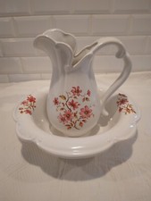 Haeger Vintage Pitcher & Basin/Pink Flowers #...