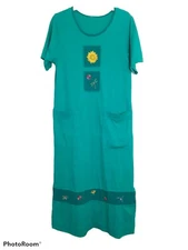 Cotton  Sleeves Pockets Long Maxi Ladybug Sundress House Dress Cottage Fits M