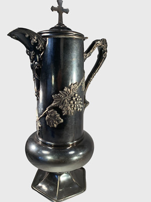 UNIQUE W&E SCHMIDT SILVER WINE WATER PITCHER WITH CROSS TOP QUADRUPLE PLATE 543