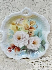 Hand Painted White Rose, 7 In.² Porcelain Floral Plate wall, decor, serving