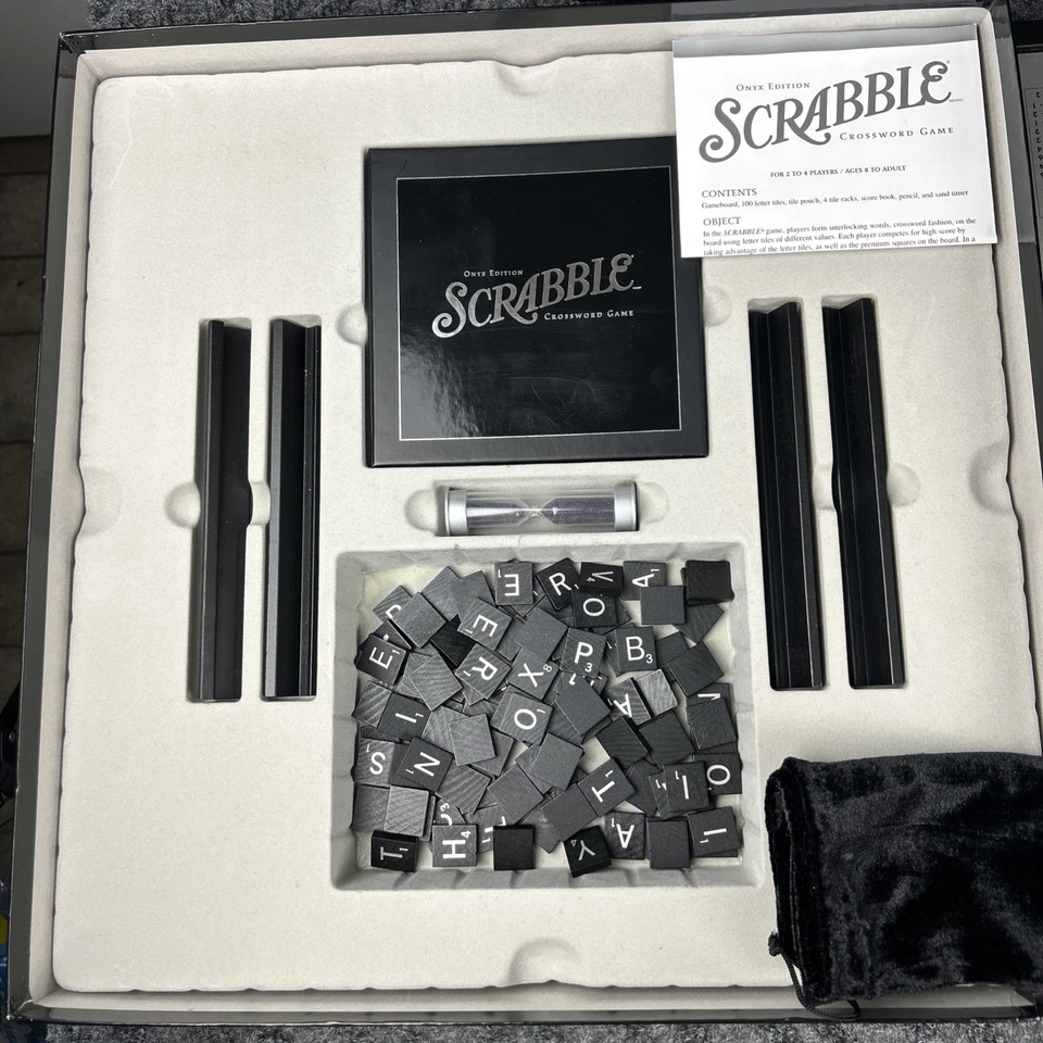 Scrabble Word Game "Onyx Edition" Rotating Gameboard Black Tiles 100% Complete - Image 3 of 4