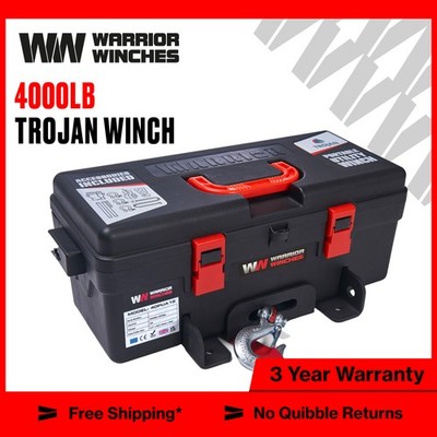 Trojan 4,000lb 12v Portable Electric Winch Ideal for ATV UTV Truck Off-Roading