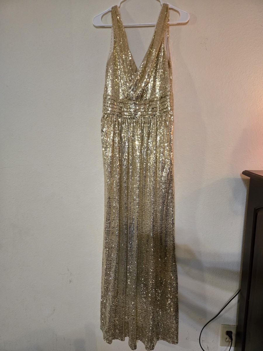 Kate Kasin Women's 12 Gold Sequined Maxi Dress Bridesmaids Wedding Prom
