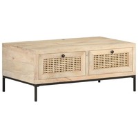 Mangoholz Couchtisch Rohrgeflecht Beistelltisch Wohnzimmertisch Tisch vidaXL