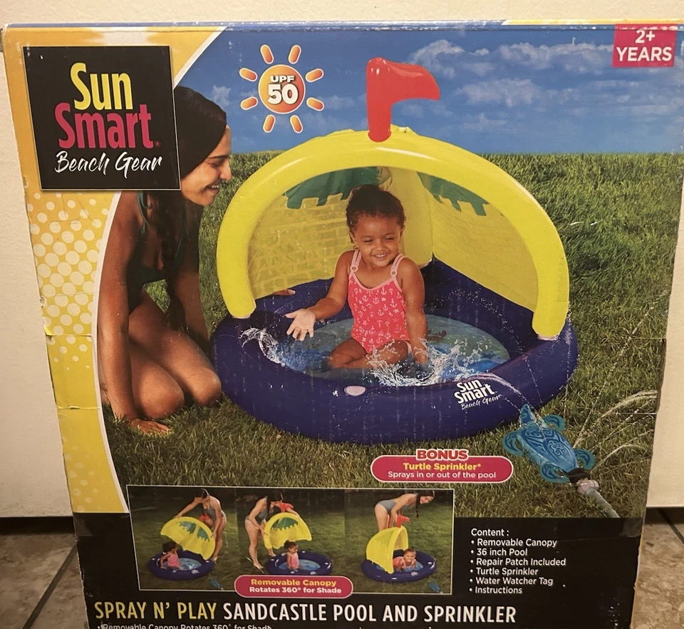 Sun Smart Beach Gear Spray N Play Sandcastle Pool & Turtle Sprinkler Toddler New - Image 3 of 4