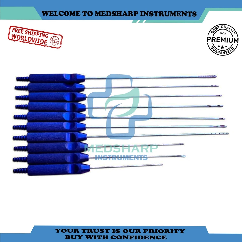 Juego de 10 cánulas de mango fijo de liposucción lipo cirugía estética plástica Foto 3 de 3