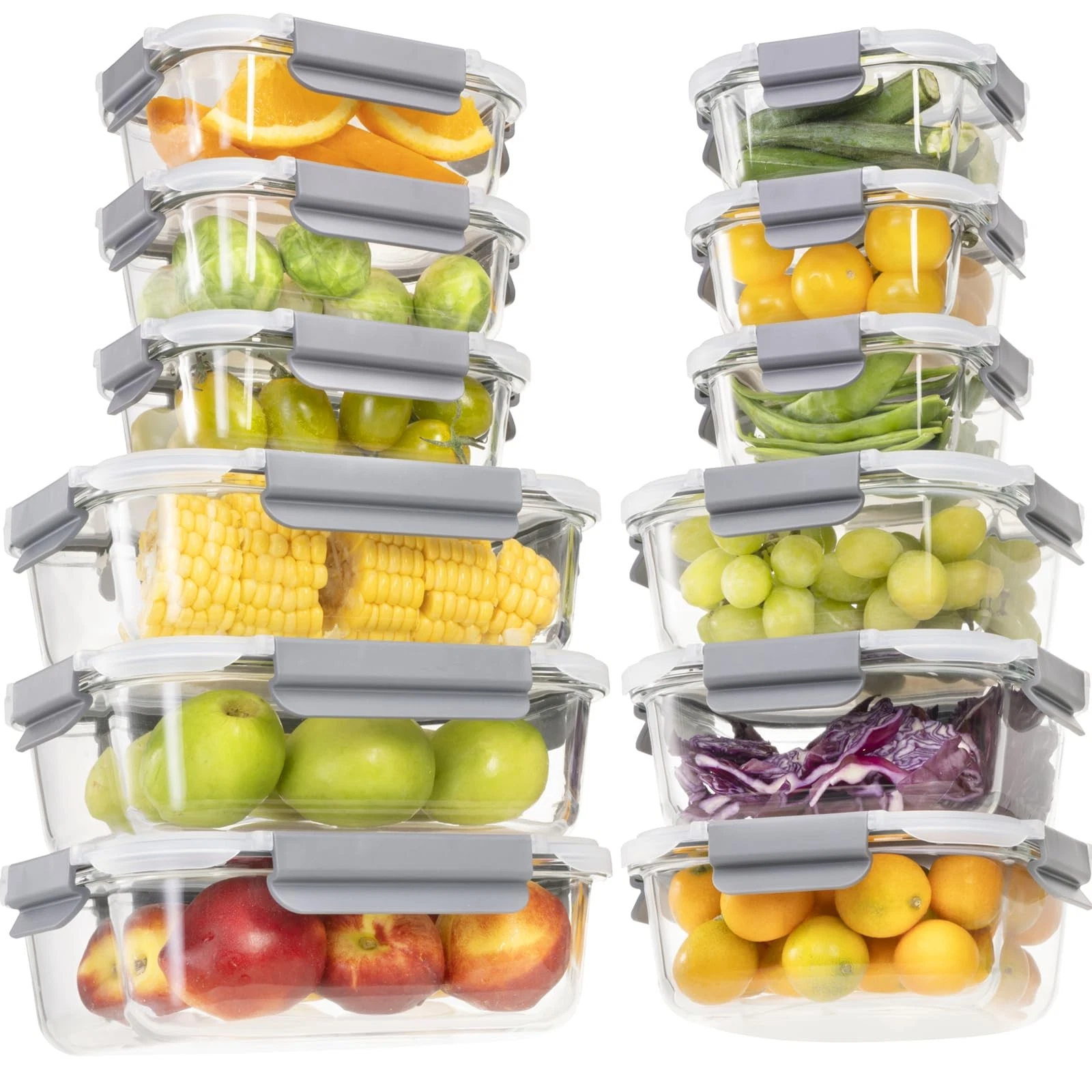 24 Pieces Glass Food Storage Containers with Lids,Glass Meal Prep Containers ...