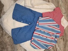 Lot of vintage 1970's Americana Baby Clothes Shirt pants overcoat jacket blanket