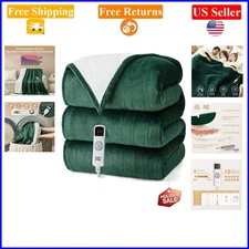 Dark Green 50x60 Inch Electric Heated Blanket Throw with 9 Heating Levels & A...