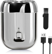 Mini Dual Head Electric Shaver, USB Rechargeable Waterproof Men's Razor, Silver