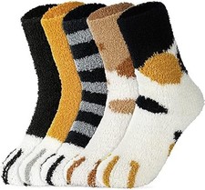 5 Pairs Fuzzy Cat Socks Warm Fluffy Plush Winter Slipper Socks for Women Girls