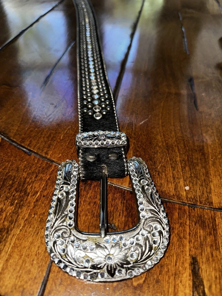 B.B. Cinturón de cuero Simon negro con pedrería transparente vaquera occidental talla L 38 Foto 4 de 4