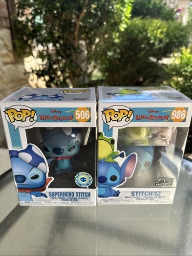 Funko Pop Vinyl Disney Superhero Stitch # 506 & Stitch With Frog # 986 Call Lot