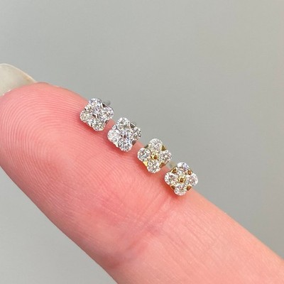 18K Gold Diamond Clover Stud Earrings   0.20ct Lucky Four Leaf Earrings