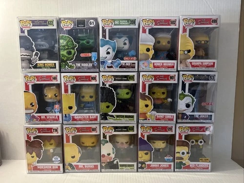Funko Pop! Lot Of 15 Simpsons & The Joker With Protectors Bart,Homer,Marge,Ned