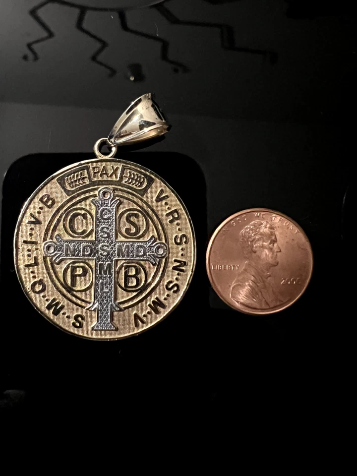 Gold St Saint Benedict San Benito cross Pendant Charm 10k solid Gold - Image 2 of 4