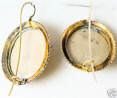 VICTORIAN ANTIQUE 14K GOLD LARGE LAVA CAMEO EARRINGS