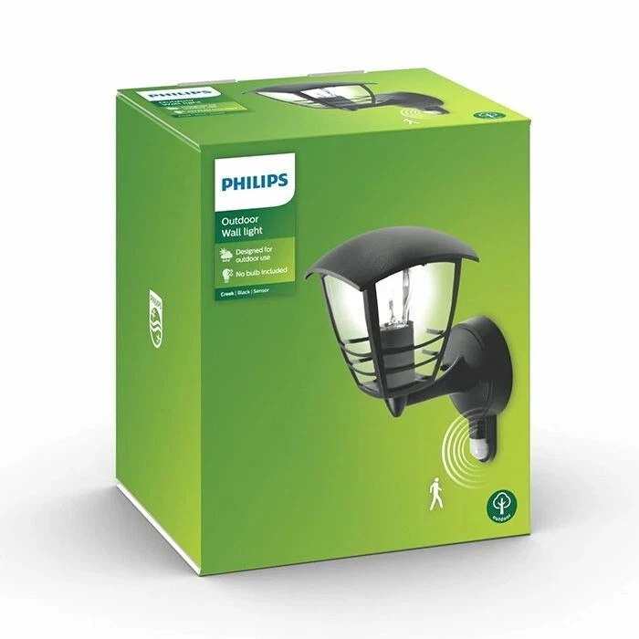 Philips Creek 60w E27 Fitting Outdoor Wall Lantern with PIR Sensor -Black Colour - Image 3 of 4