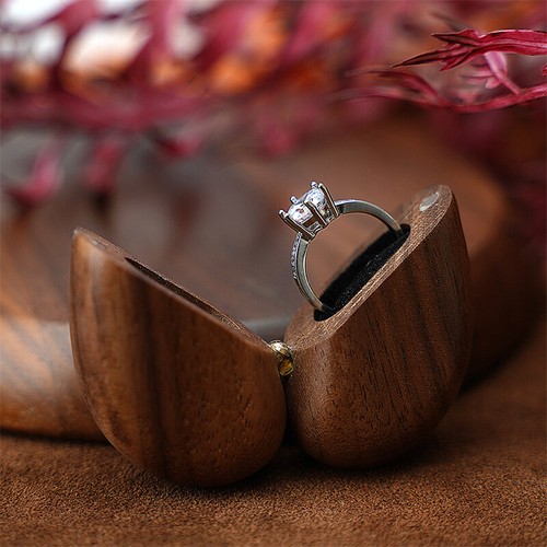 Personalised Wooden Wedding Ring Box Custom Engagement Ring Holder Heart Shaped - Picture 4 of 8