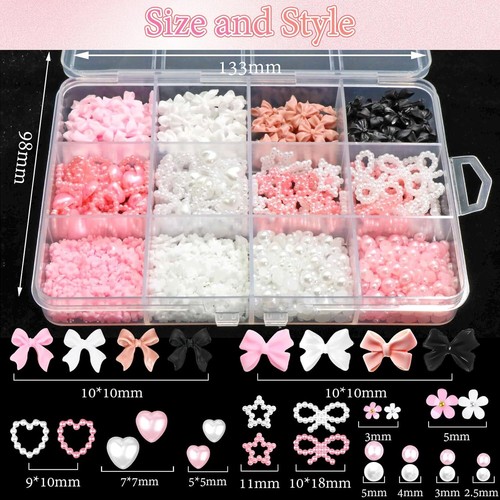 3D Schleife Nagel Charms 600 Stck. Blumen Nagel Charm Rosa & Weiß Flatback Perlen Beads St - Bild 2 von 11