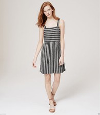 LOFT GRAY & OFF-WHITE STRIPED CAREER CASUAL DRESS SIZE: L NWT