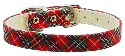Collares de tela de diseño para perro a cuadros estampados tartán de 3/8" de ancho pequeños rojos o azules lindos - Imagen 6 de 16