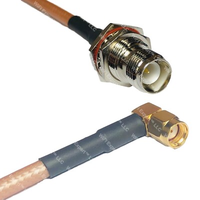 RG400 RP-TNC FEMALE BULKHEAD to RP-SMA MALE ANGLE RF Cable FAST-SHIP LOT