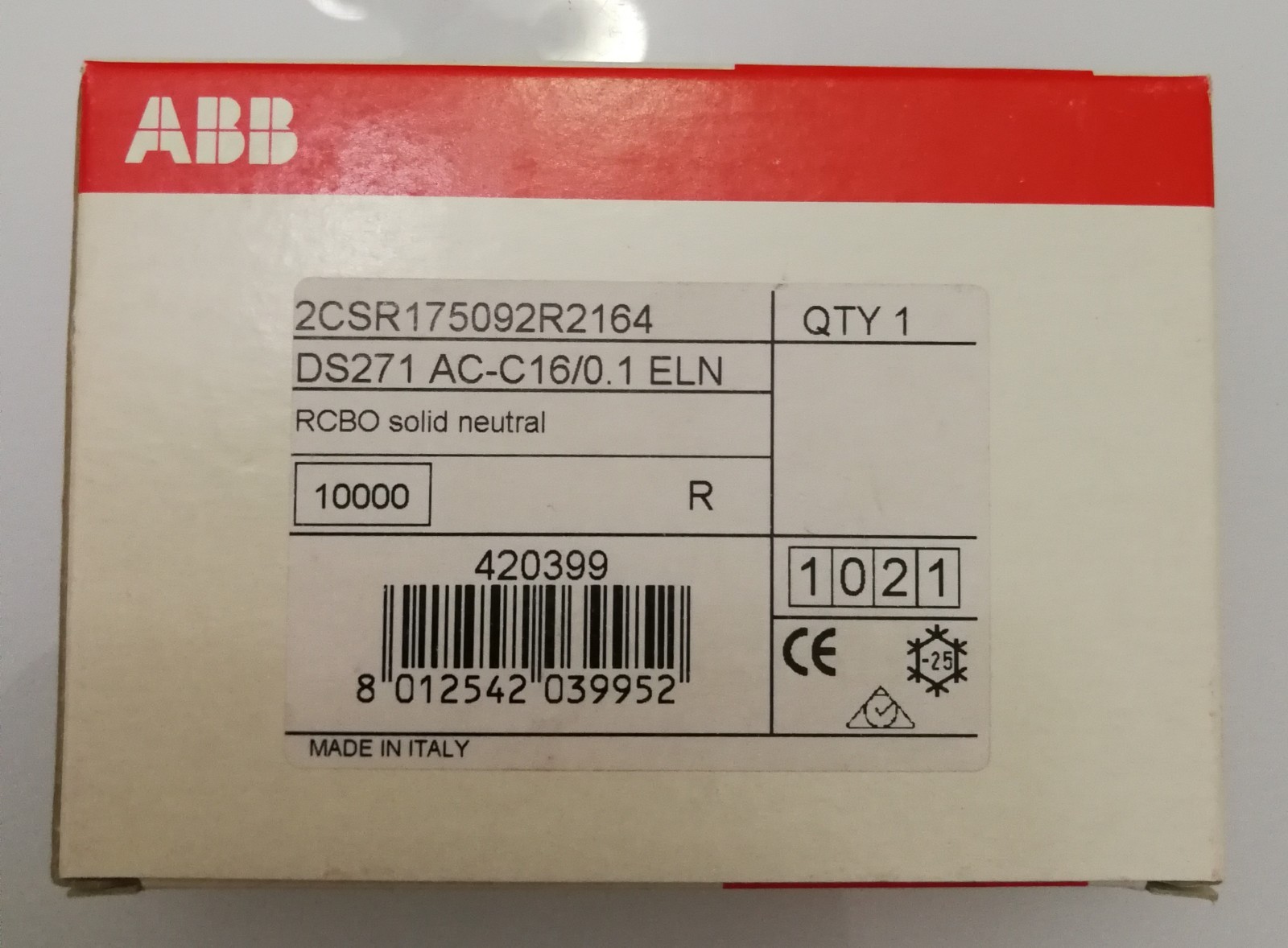 ABB RCBO 2CSR175092R2164 DS271 AC-C16/0.1 ELN 100mA